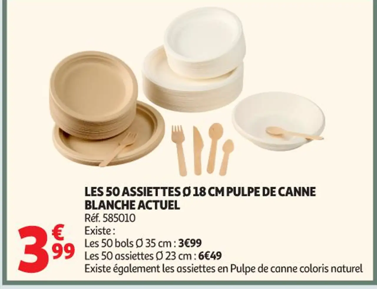 LES 50 ASSIETTES Ø 18 CM PULPE DE CANNE BLANCHE ACTUEL
