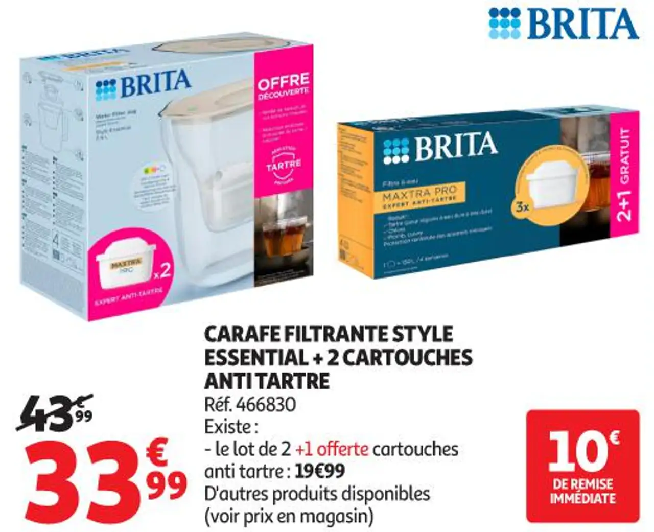 CARAFE FILTRANTE STYLE ESSENTIAL + 2 CARTOUCHES ANTI TARTRE