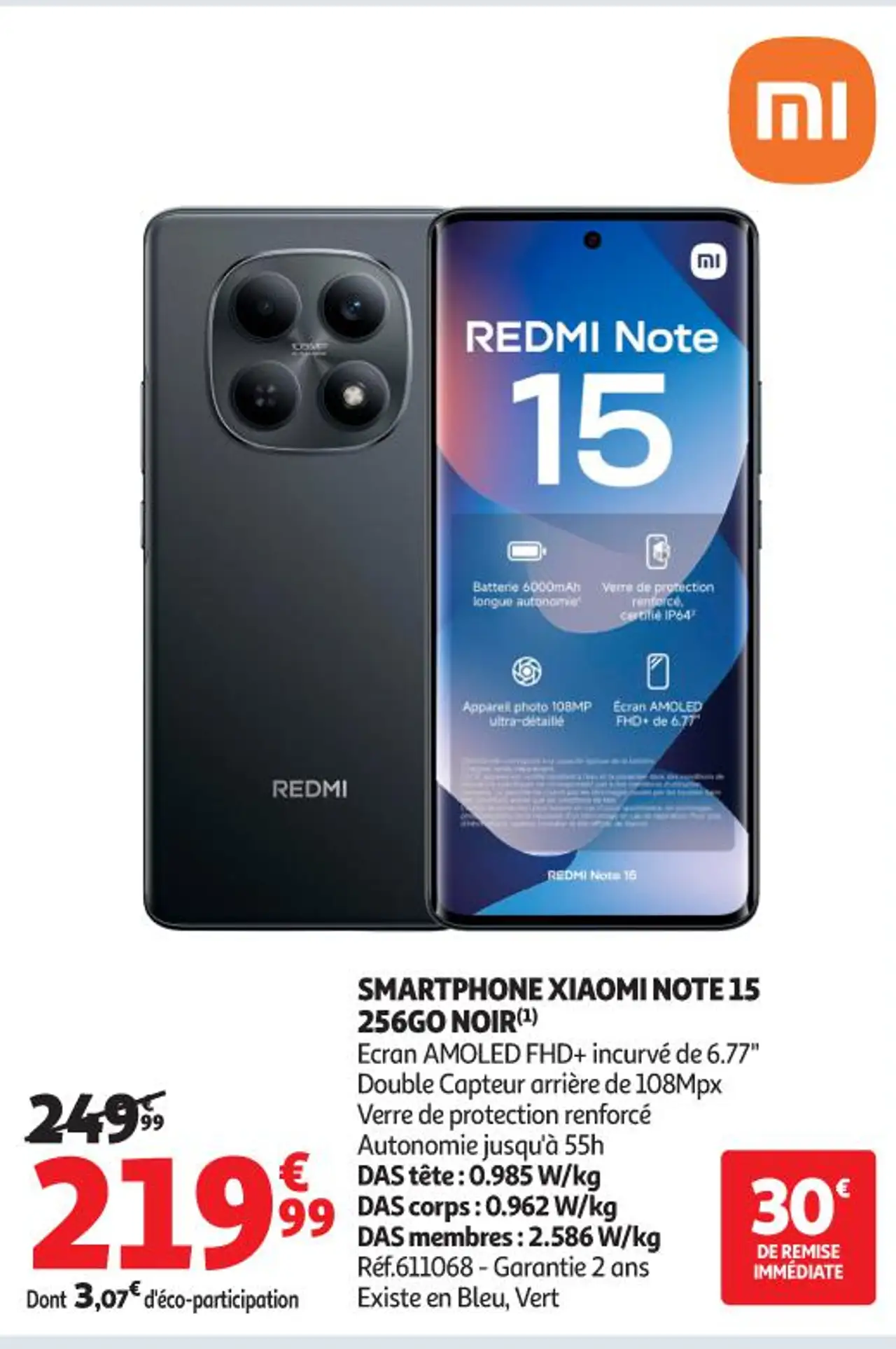 SMARTPHONE XIAOMI NOTE 15 256GO NOIR