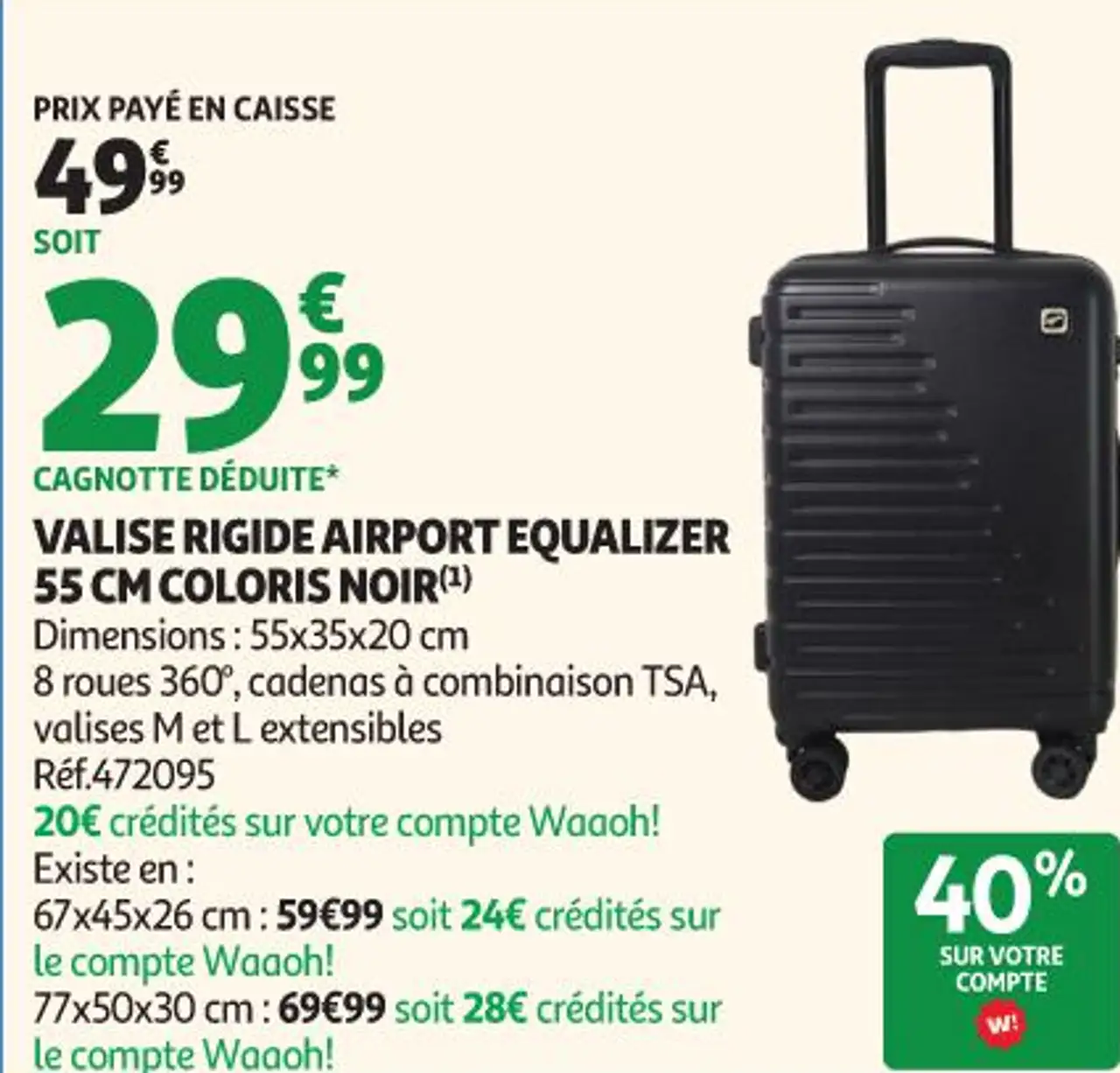 VALISE RIGIDE AIRPORT EQUALIZER 55 CM COLORIS NOIR