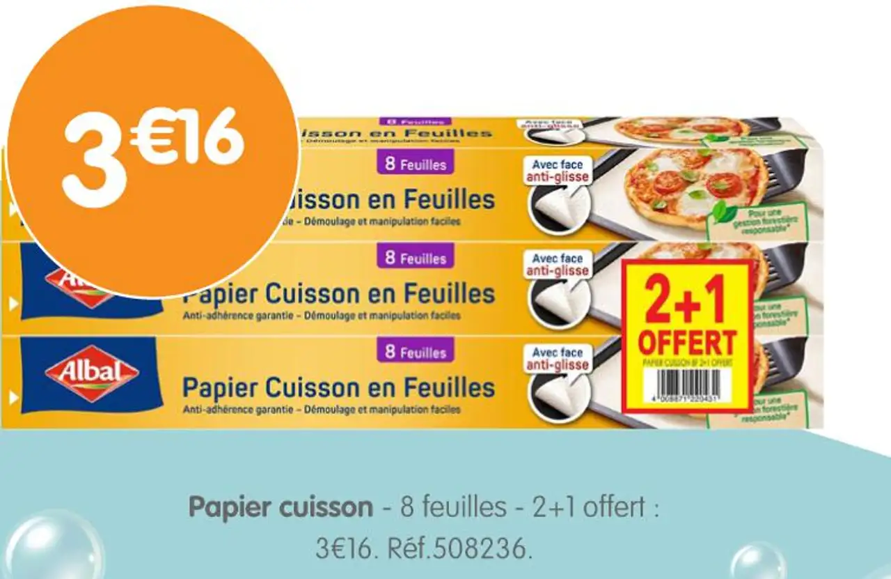 Papier cuisson Albal - 8 feuilles - 2+1 offert