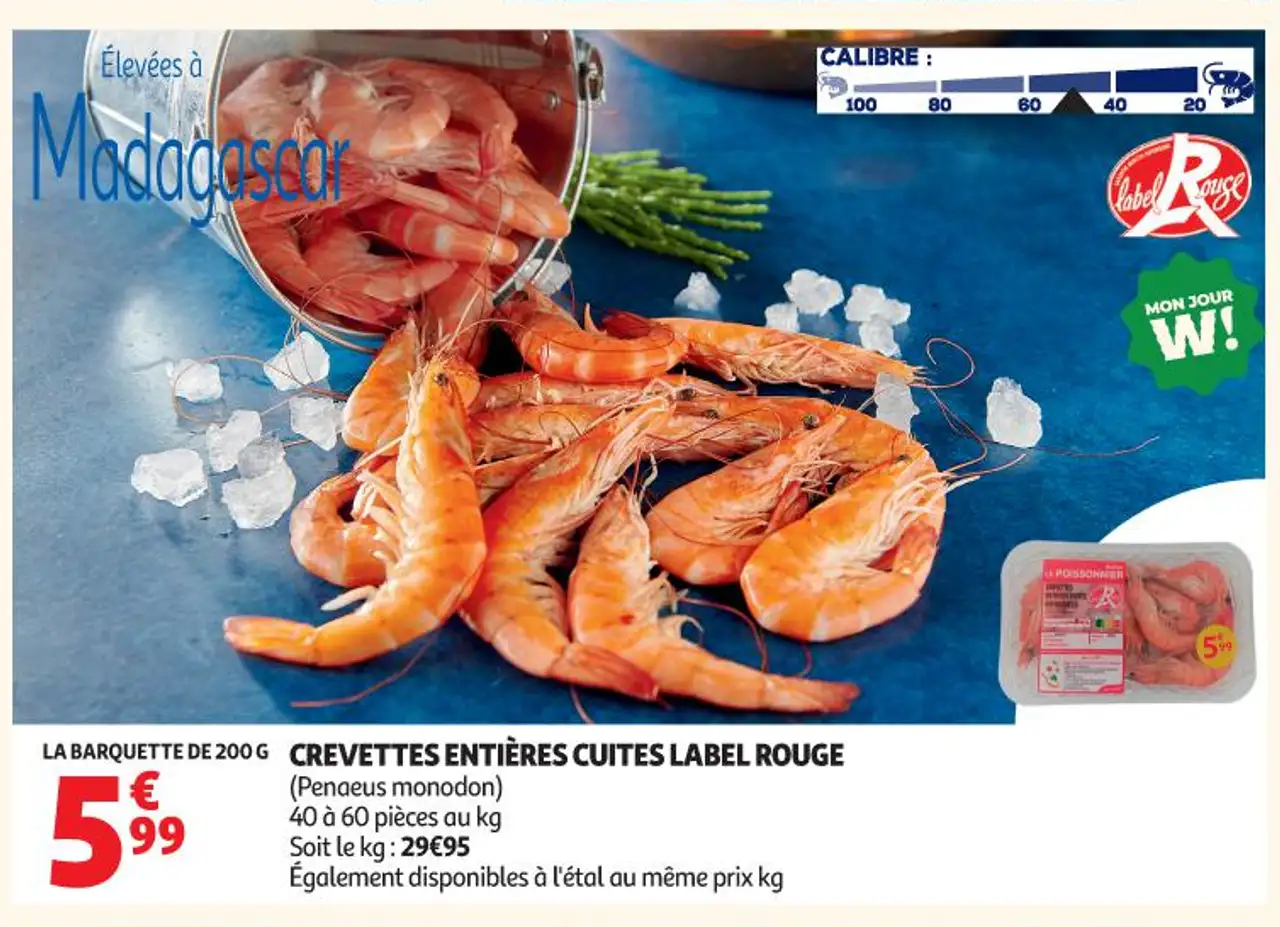 Crevettes entières cuites Label Rouge