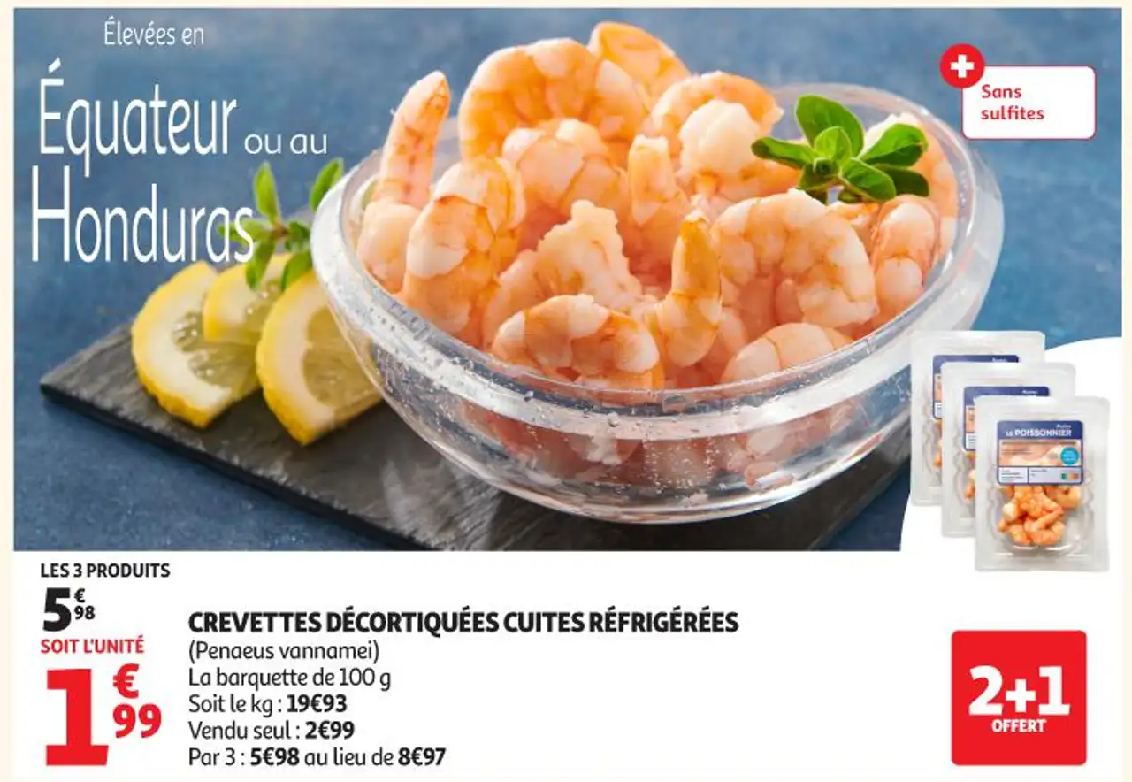 Crevettes décortiquées cuites réfrigérées