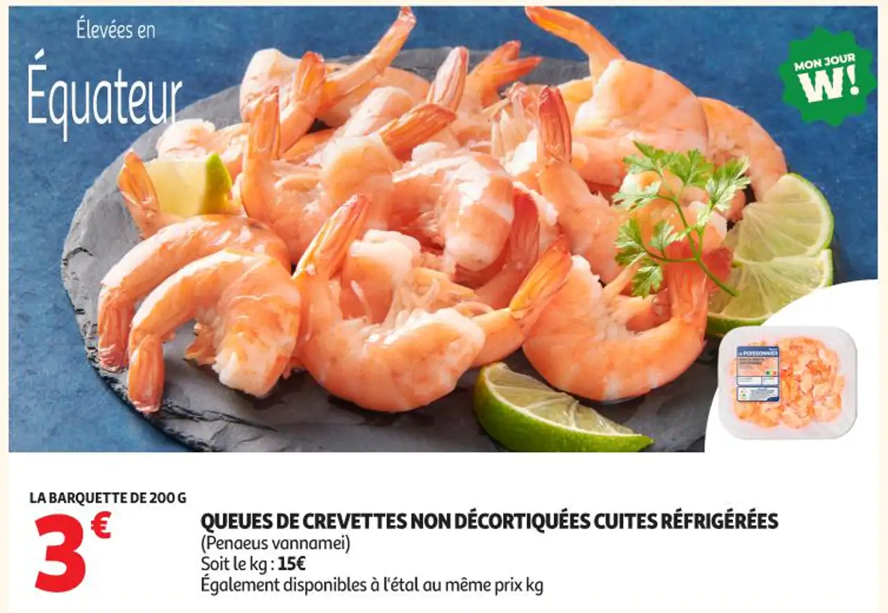 Queues de crevettes non décortiquées cuites réfrigérées