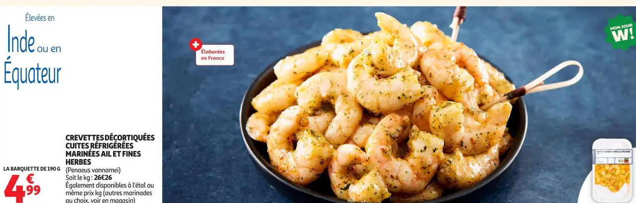 Crevettes décortiquées cuites réfrigérées marinées ail et fines herbes