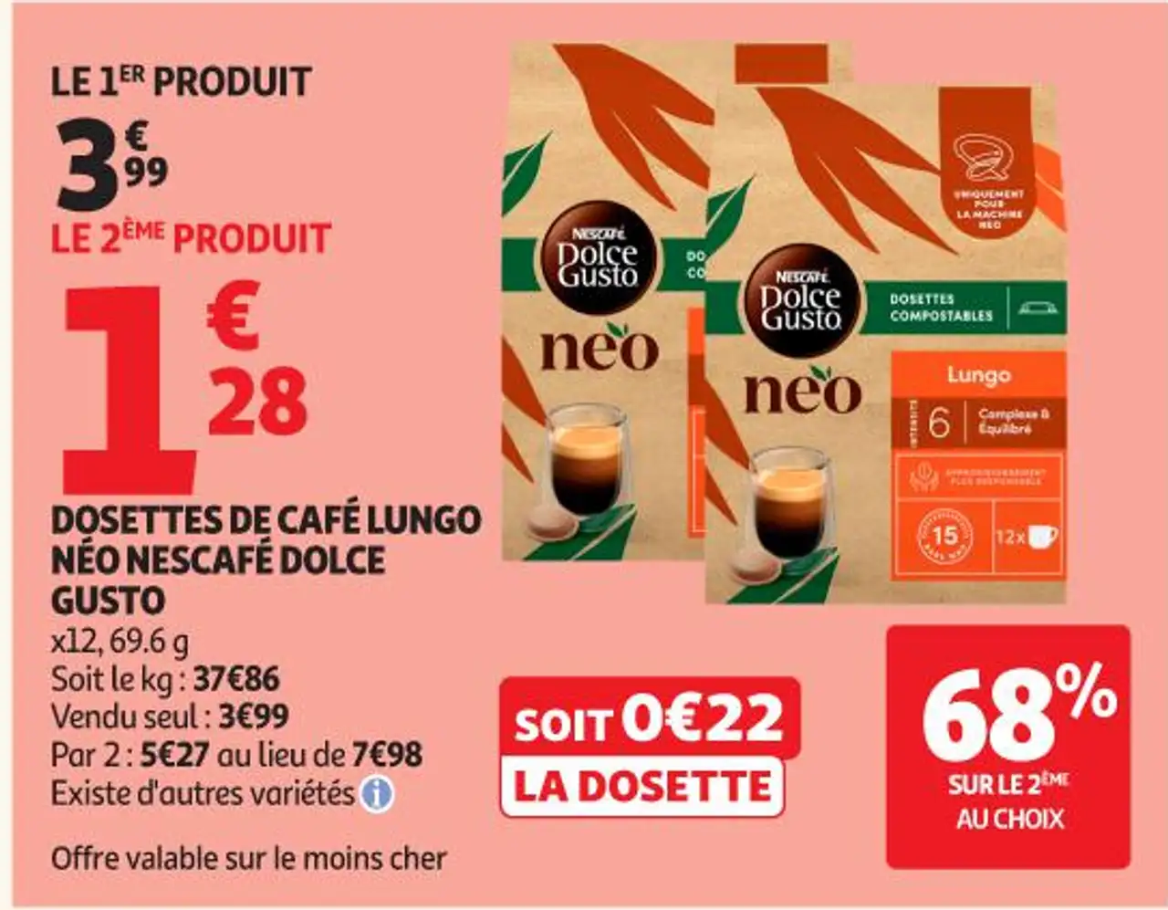 DOSETTES DE CAFÉ LUNGO NÉO NESCAFÉ DOLCE GUSTO