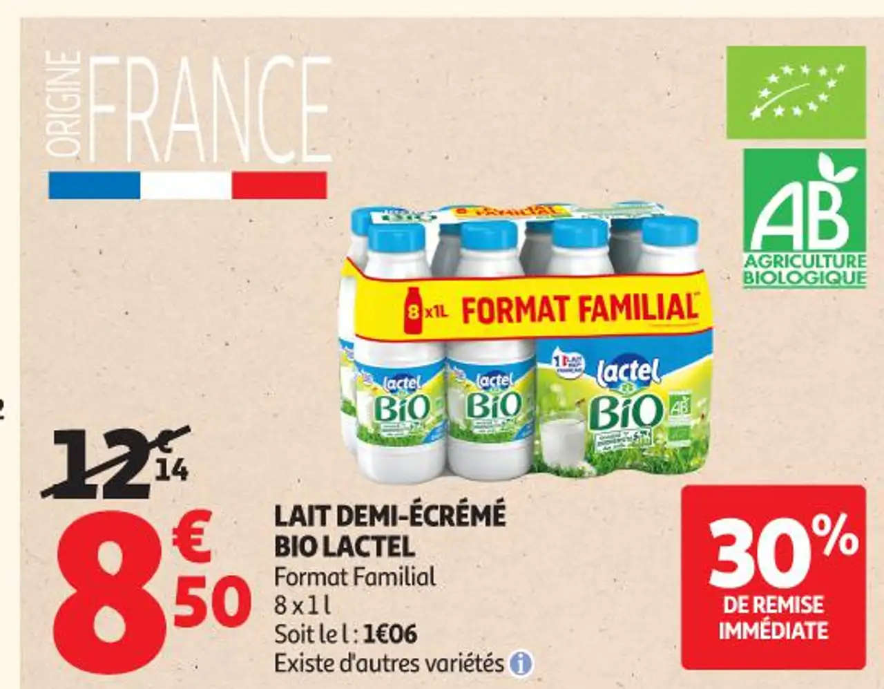 LAIT DEMI-ÉCRÉMÉ BIO LACTEL