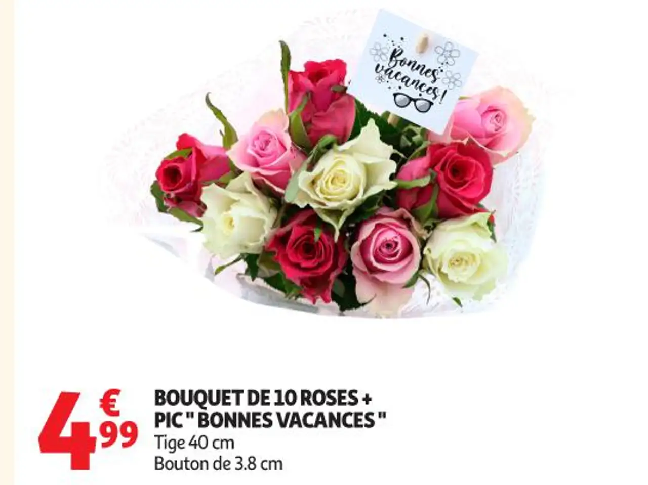 BOUQUET DE 10 ROSES + PIC "BONNES VACANCES"