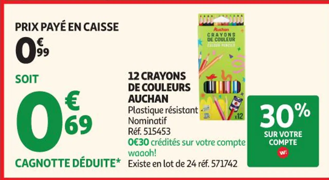 12 crayons de couleurs Auchan