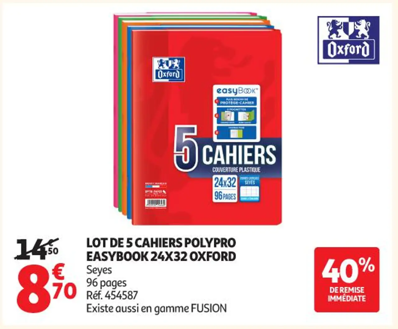 LOT DE 5 CAHIERS POLYPRO EASYBOOK 24X32 OXFORD
