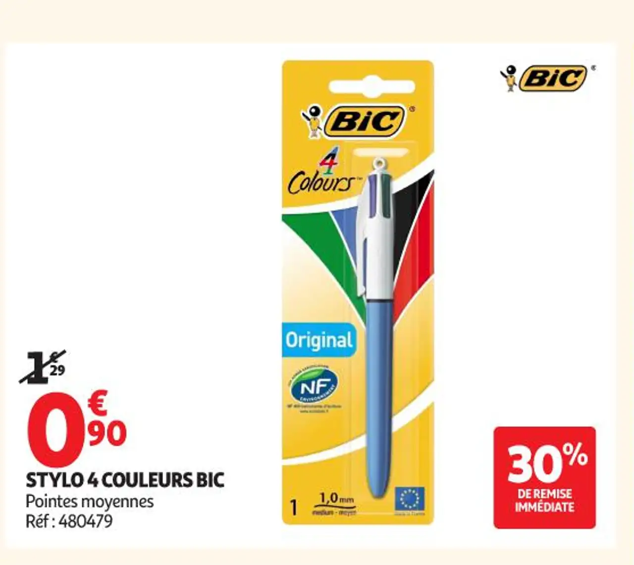 STYLO 4 COULEURS BIC Pointes moyennes