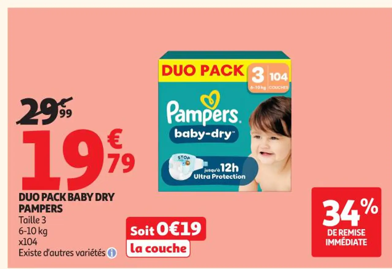 Duo Pack Baby Dry Pampers Taille 3