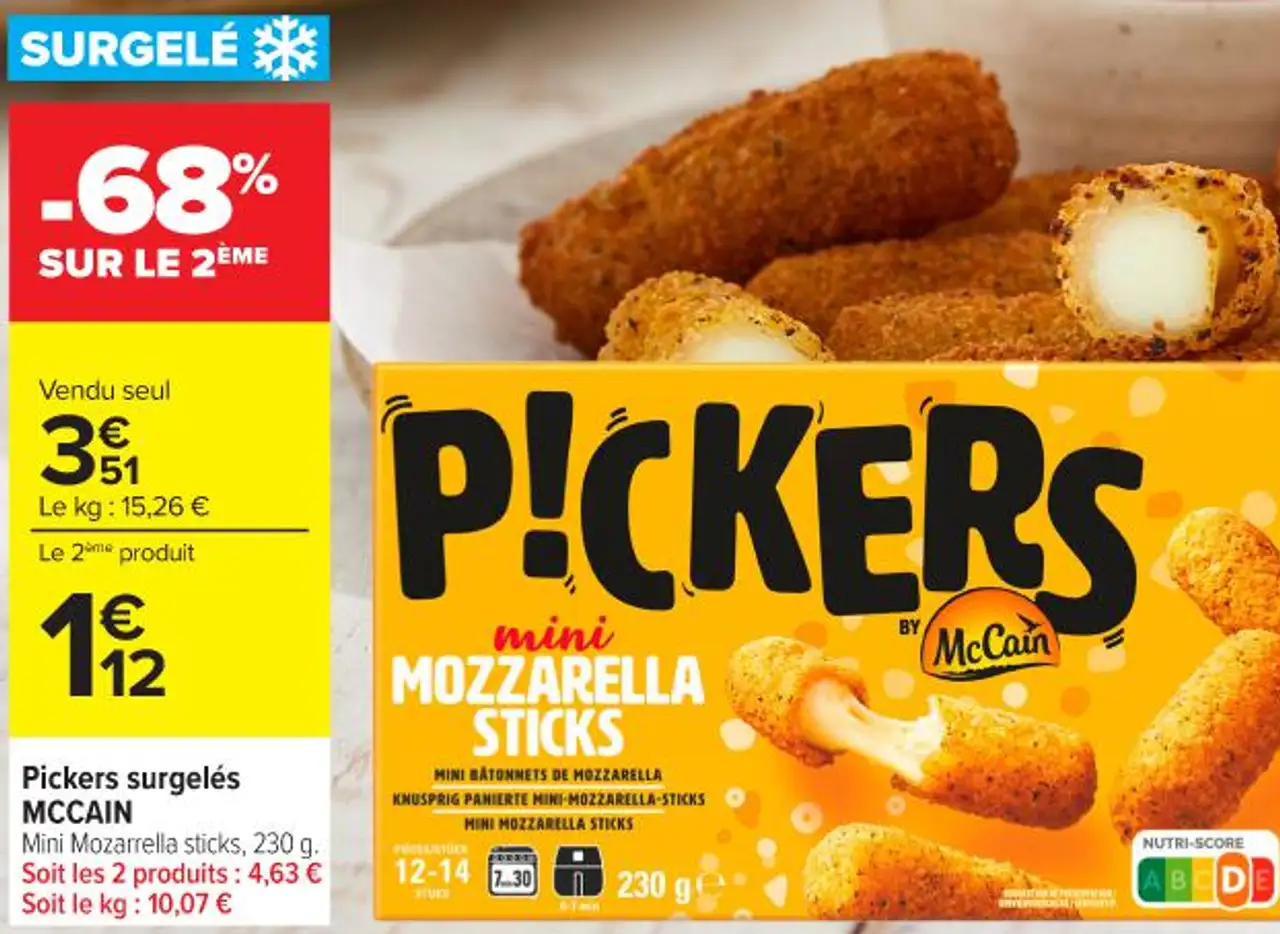 Pickers surgelés MCCAIN Mini Mozzarella sticks