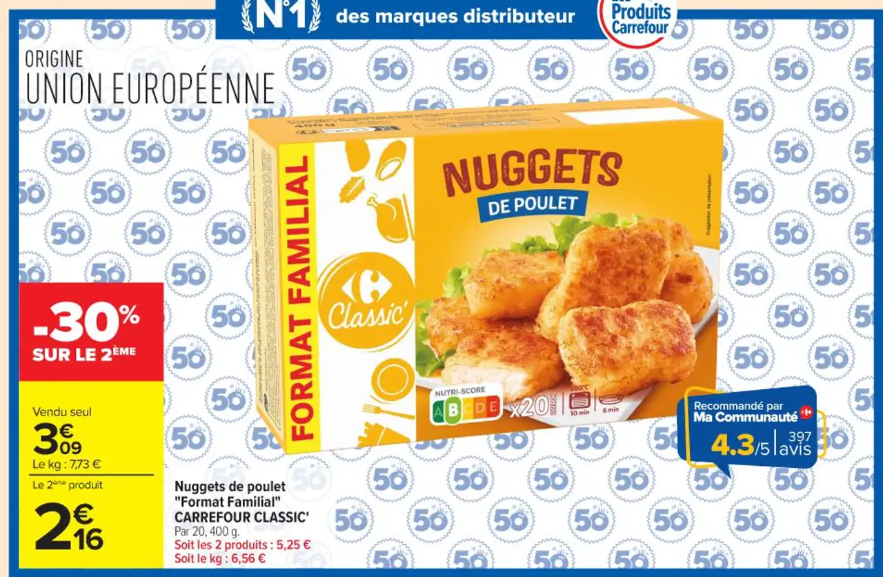 Nuggets de poulet "Format Familial" CARREFOUR CLASSIC'