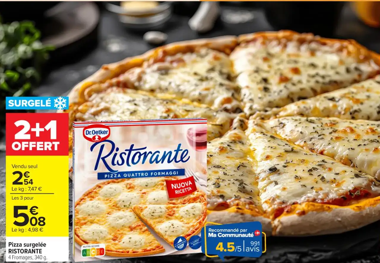 Pizza surgelée RISTORANTE 4 Fromages, 340 g
