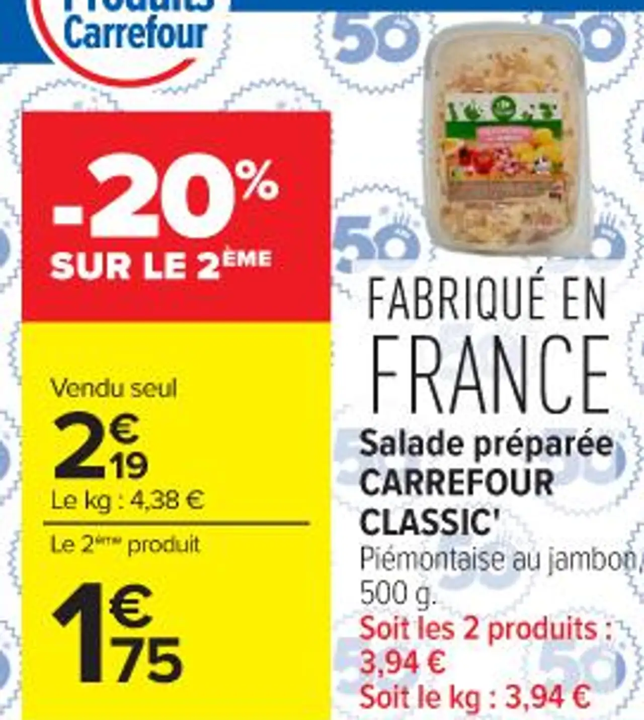Salade préparée CARREFOUR CLASSIC' Piémontaise au jambon