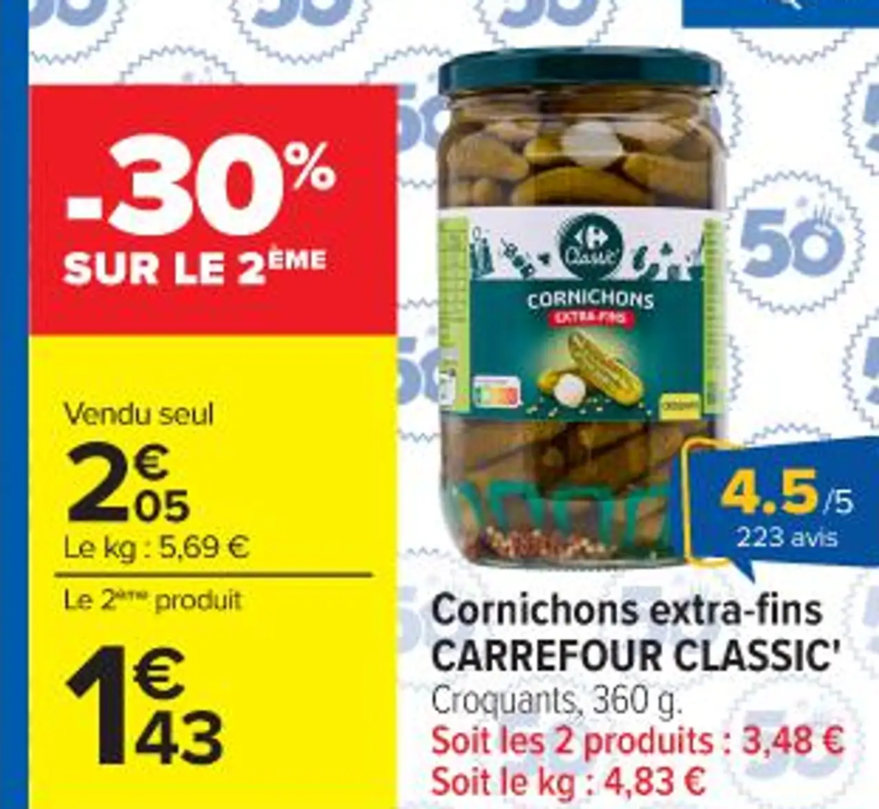 Cornichons extra-fins CARREFOUR CLASSIC' Croquants
