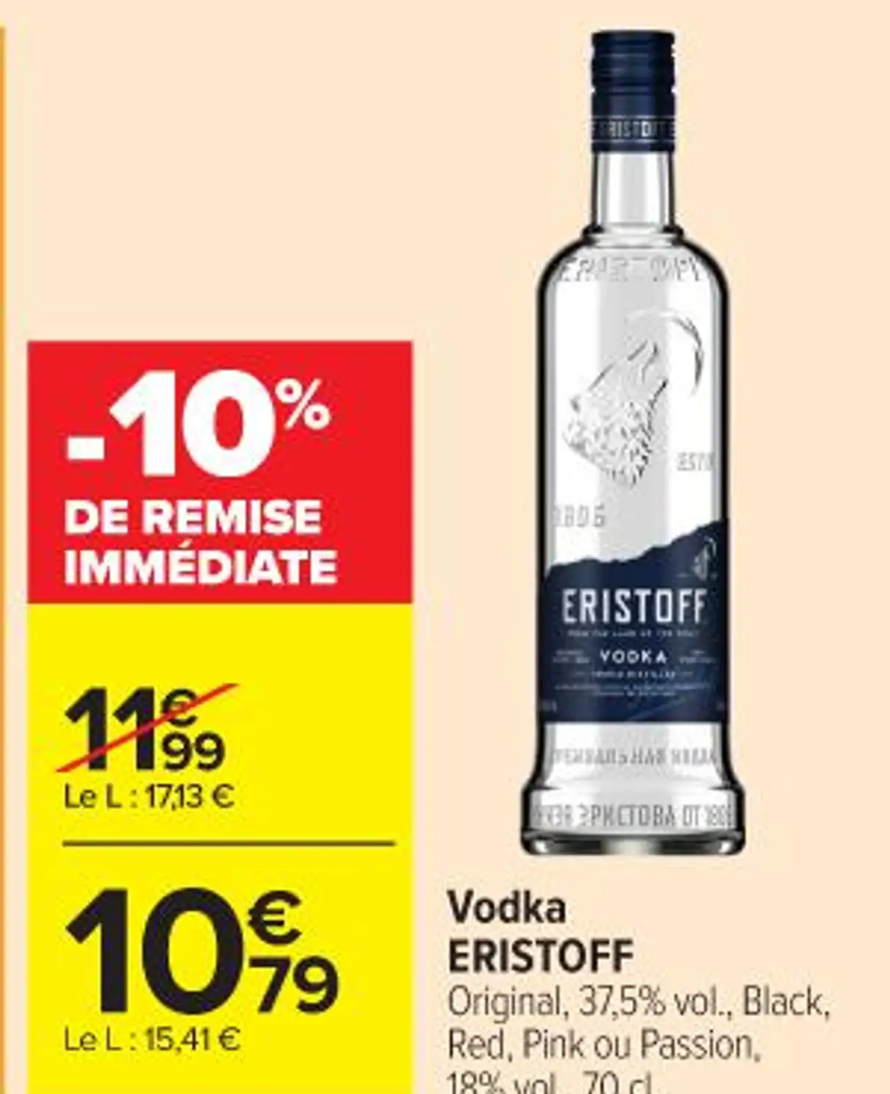 Vodka ERISTOFF Original, Black, Red, Pink ou Passion