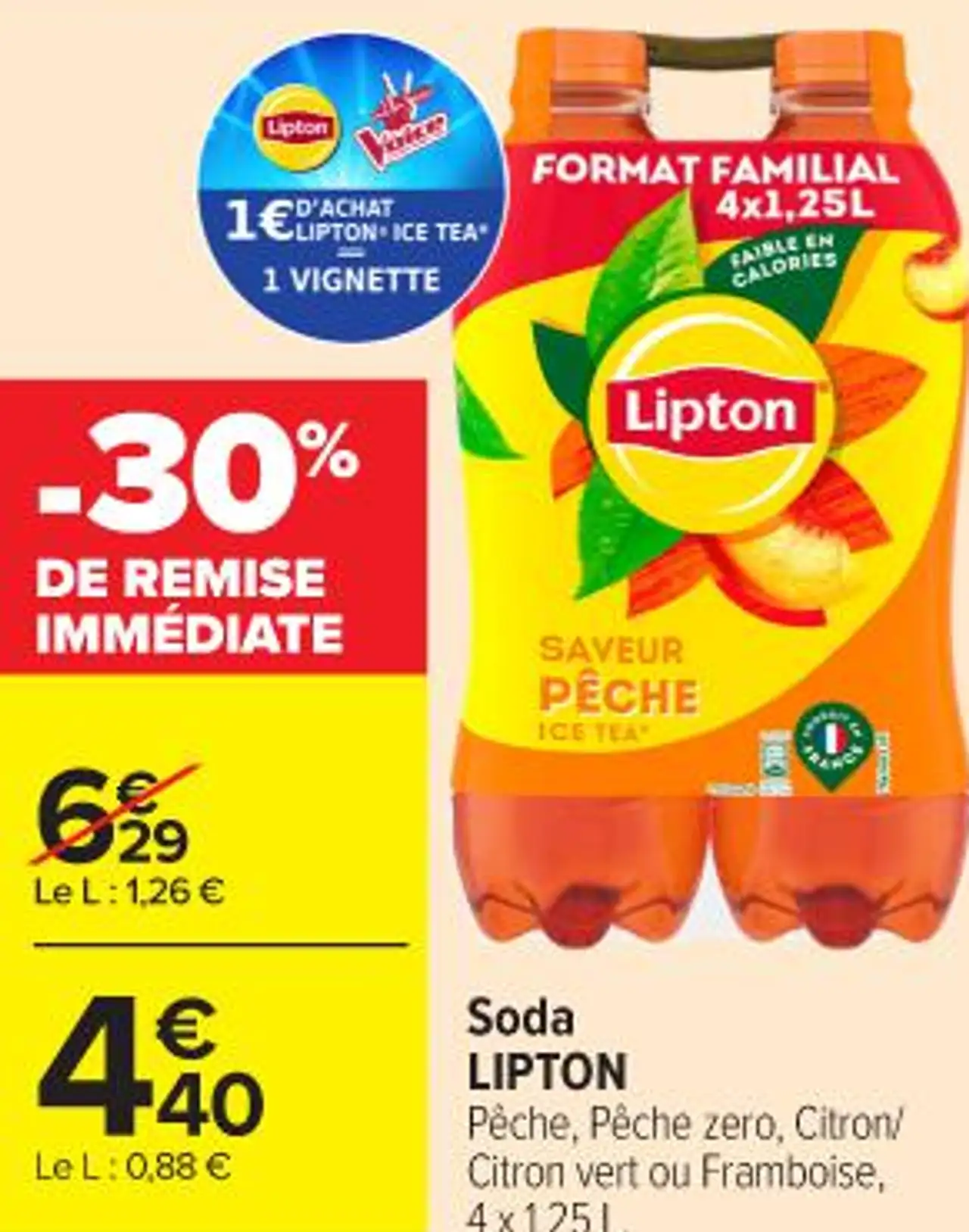 Soda LIPTON Pêche, Pêche zero, Citron/Citron vert ou Framboise