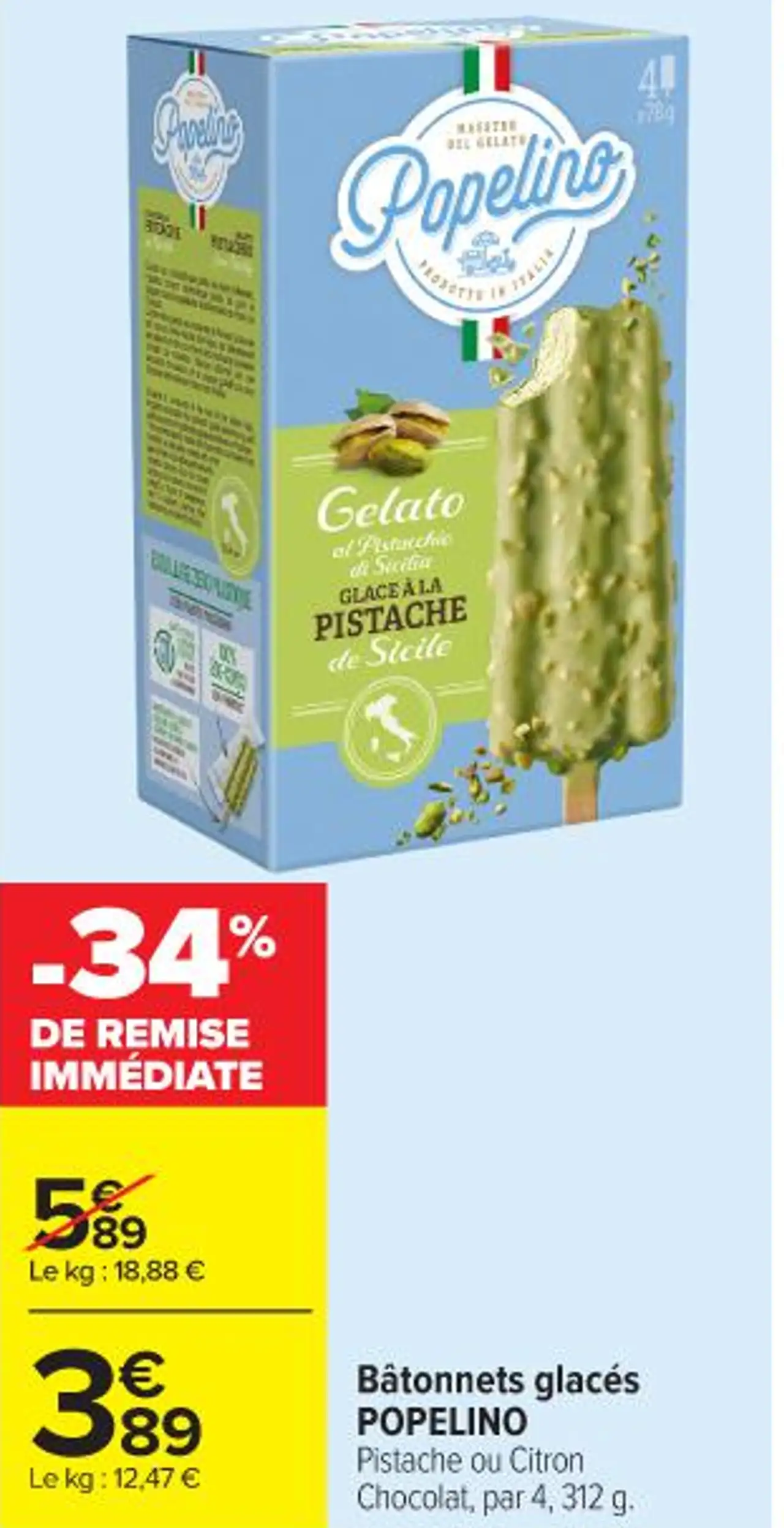 Bâtonnets glacés POPELINO Pistache ou Citron Chocolat