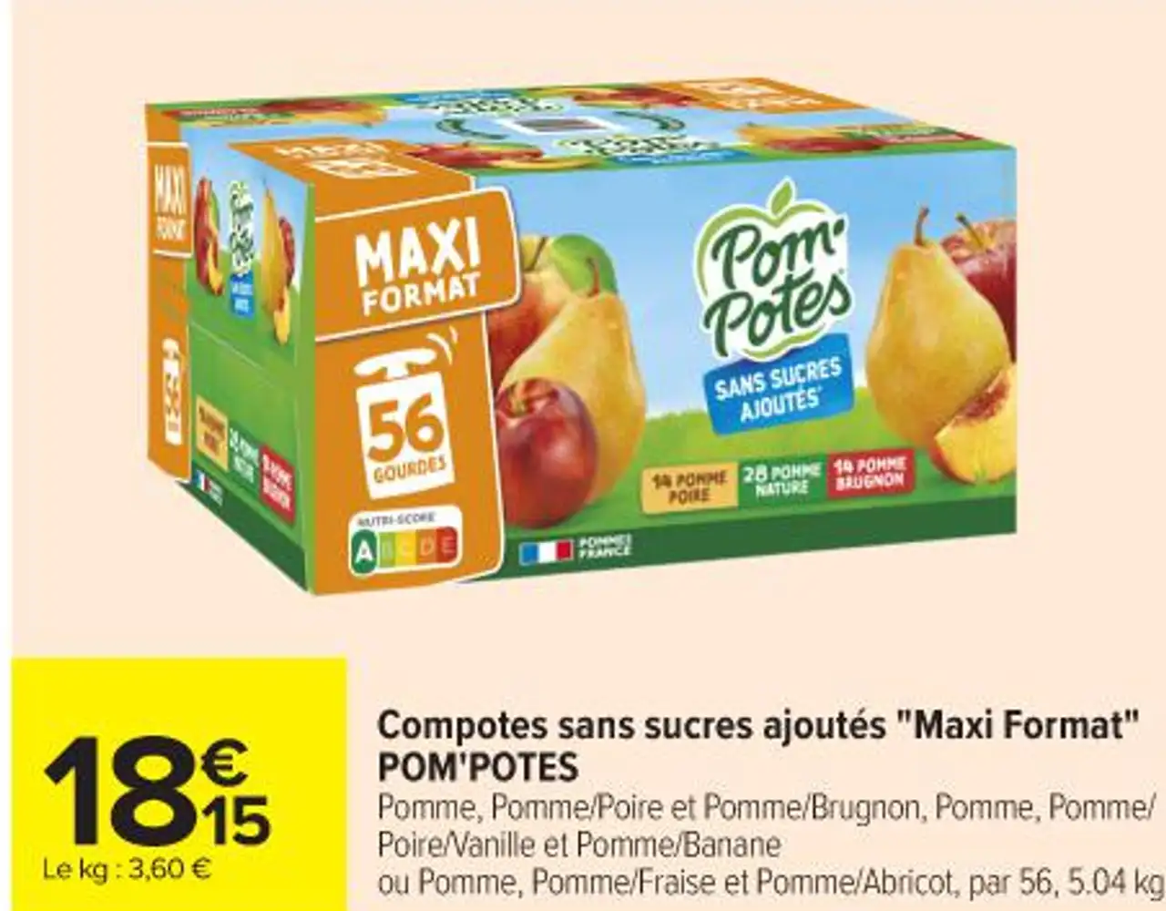 Compotes sans sucres ajoutés "Maxi Format" Pom'Potes