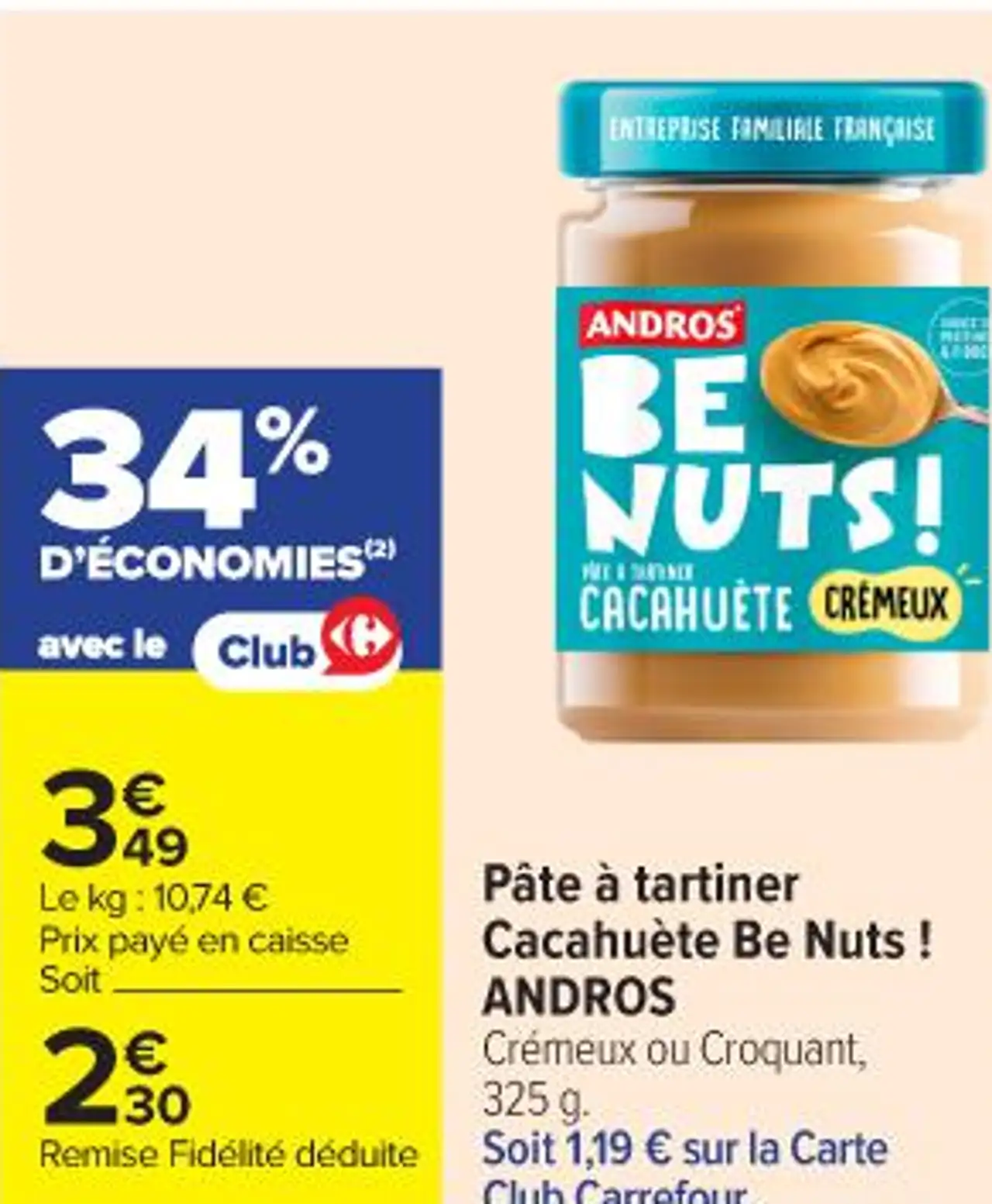 Pâte à tartiner Cacahuète Be Nuts! Andros
