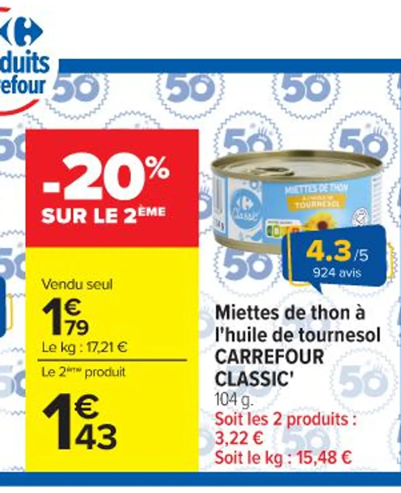 Miettes de thon à l'huile de tournesol CARREFOUR CLASSIC