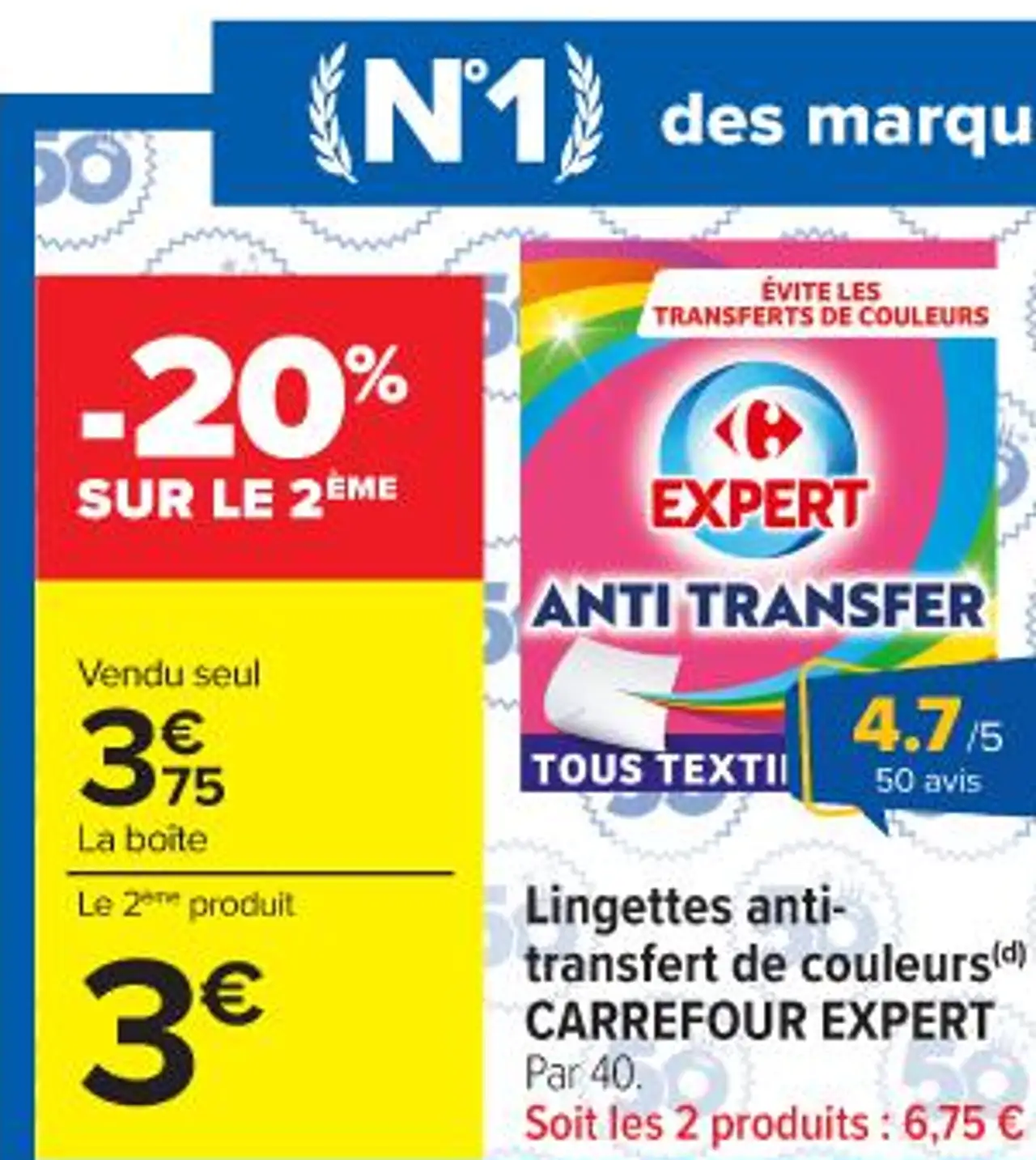 Lingettes anti-transfert de couleurs CARREFOUR EXPERT
