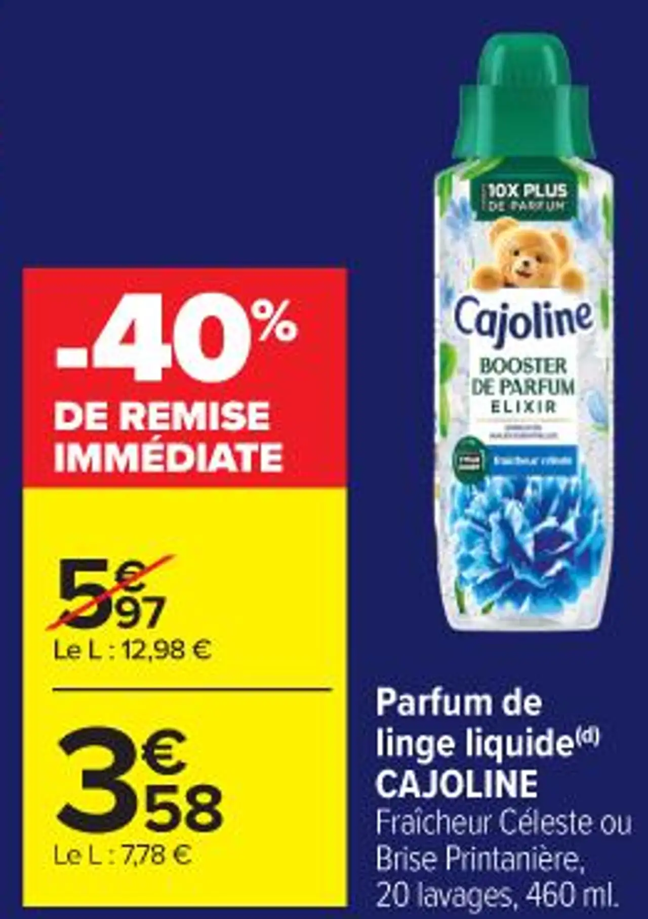 Parfum de linge liquide CAJOLINE Fraîcheur Céleste ou Brise Printanière