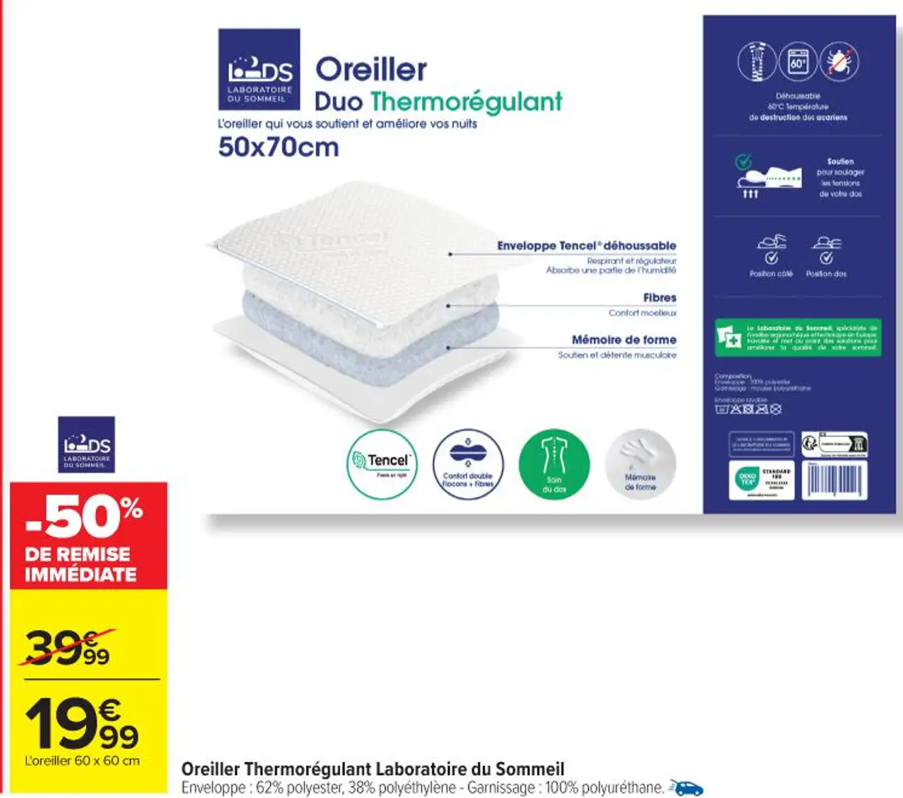 Oreiller Thermorégulant Laboratoire du Sommeil
