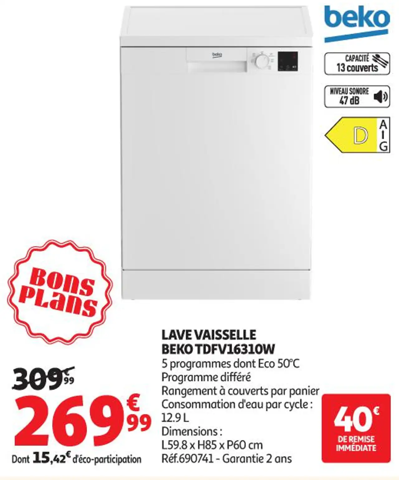 LAVE VAISSELLE BEKO TDFV16310W