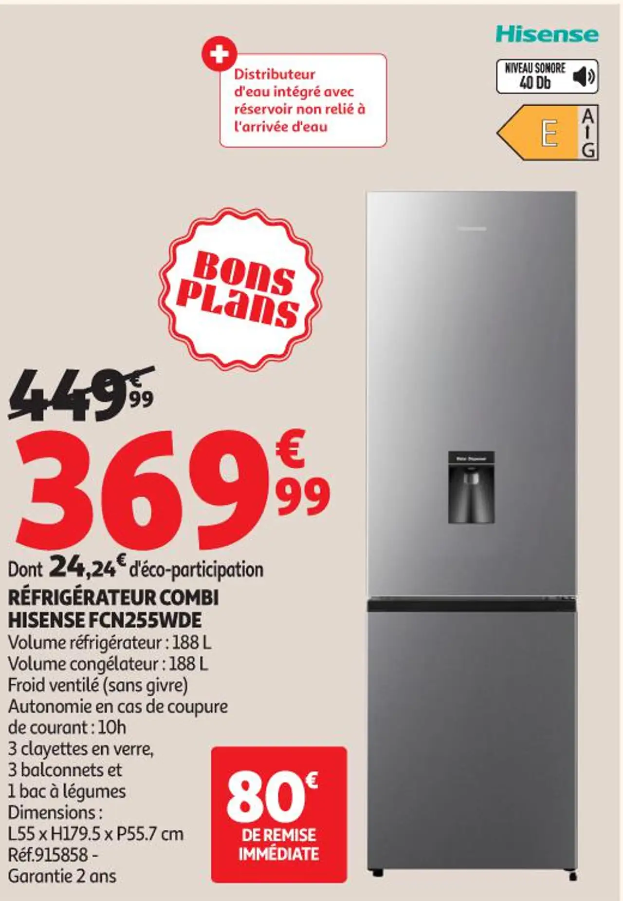 RÉFRIGÉRATEUR COMBI HISENSE FCN255WDE