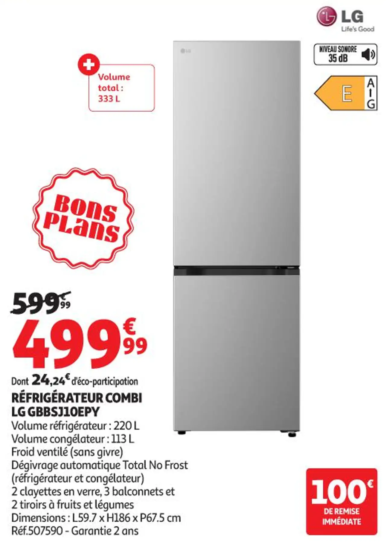 RÉFRIGÉRATEUR COMBI LG GBBSJ10EPY