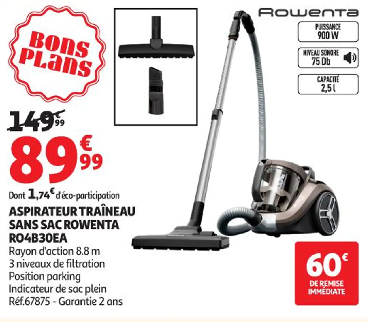 ASPIRATEUR TRAÎNEAU SANS SAC ROWENTA RO4B30EA