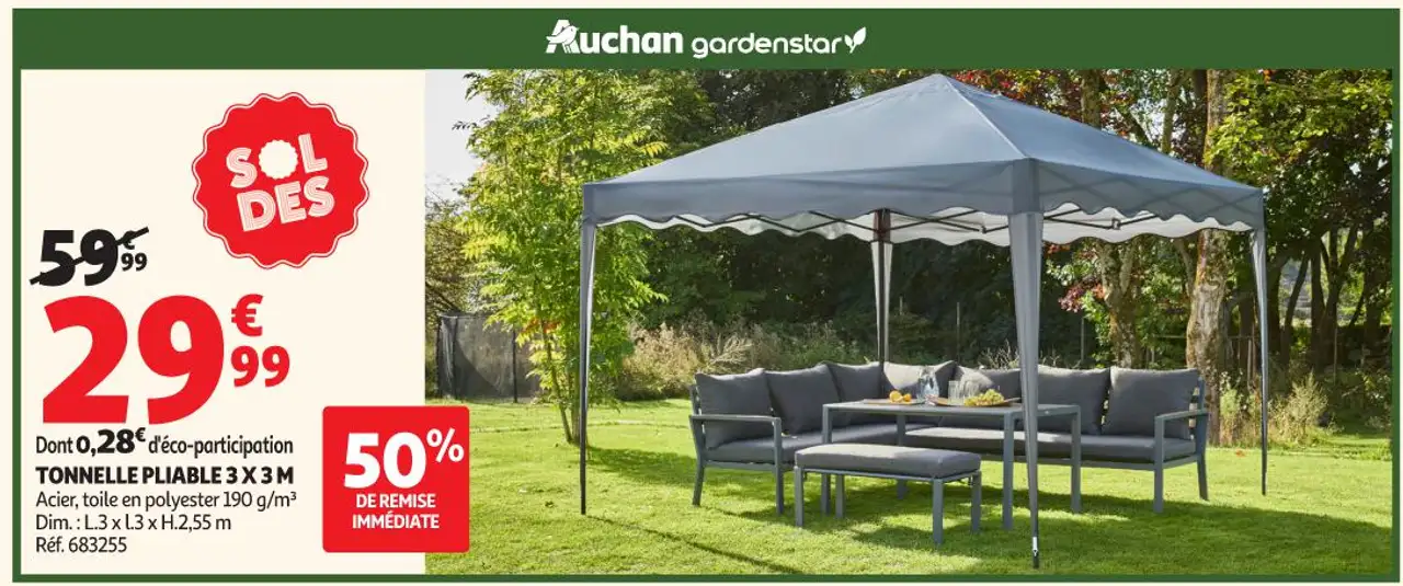 Auchan Gardenstar Tonnelle pliable 3 x 3 M