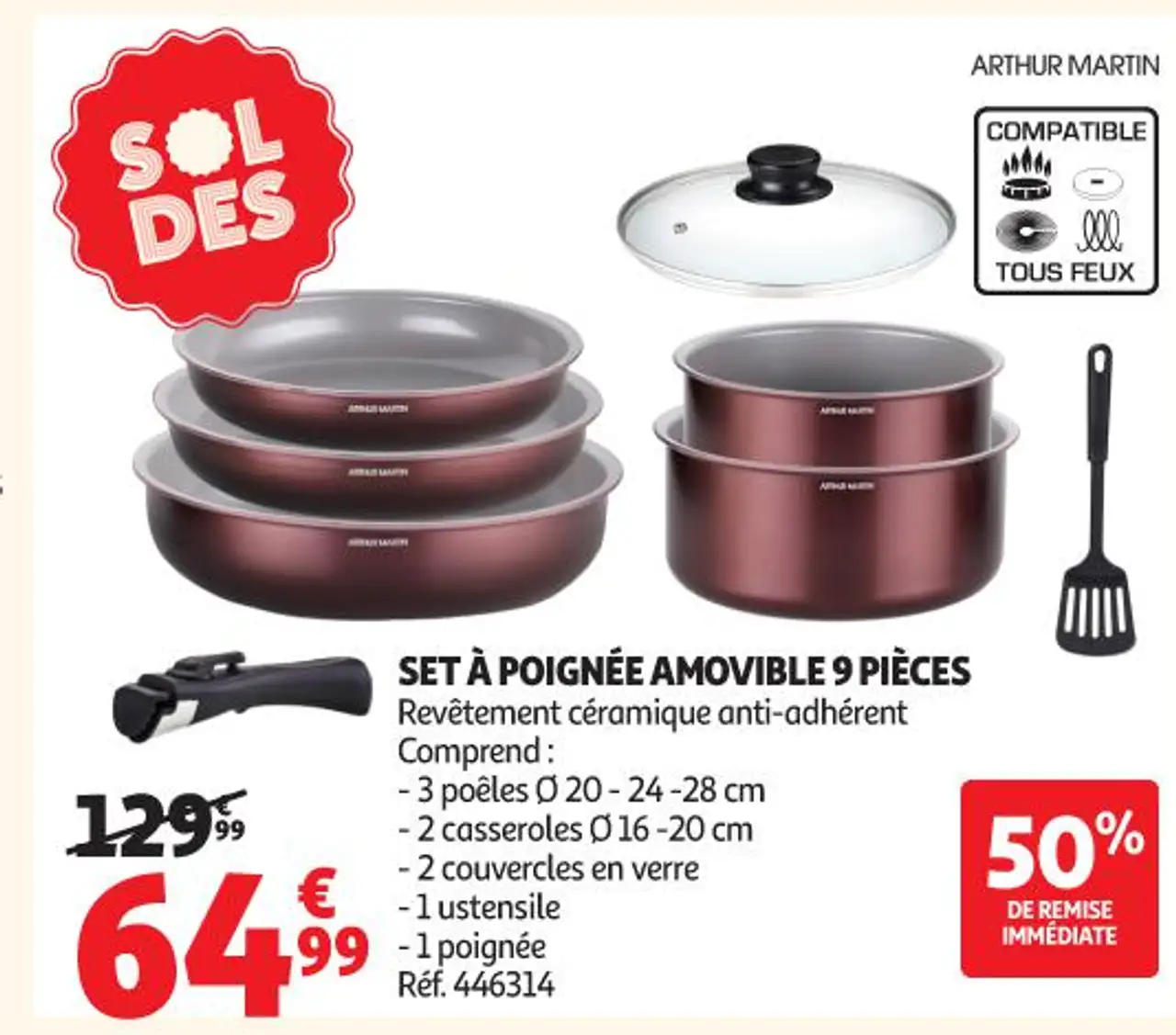 Arthur Martin Set à poignée amovible 9 pièces
