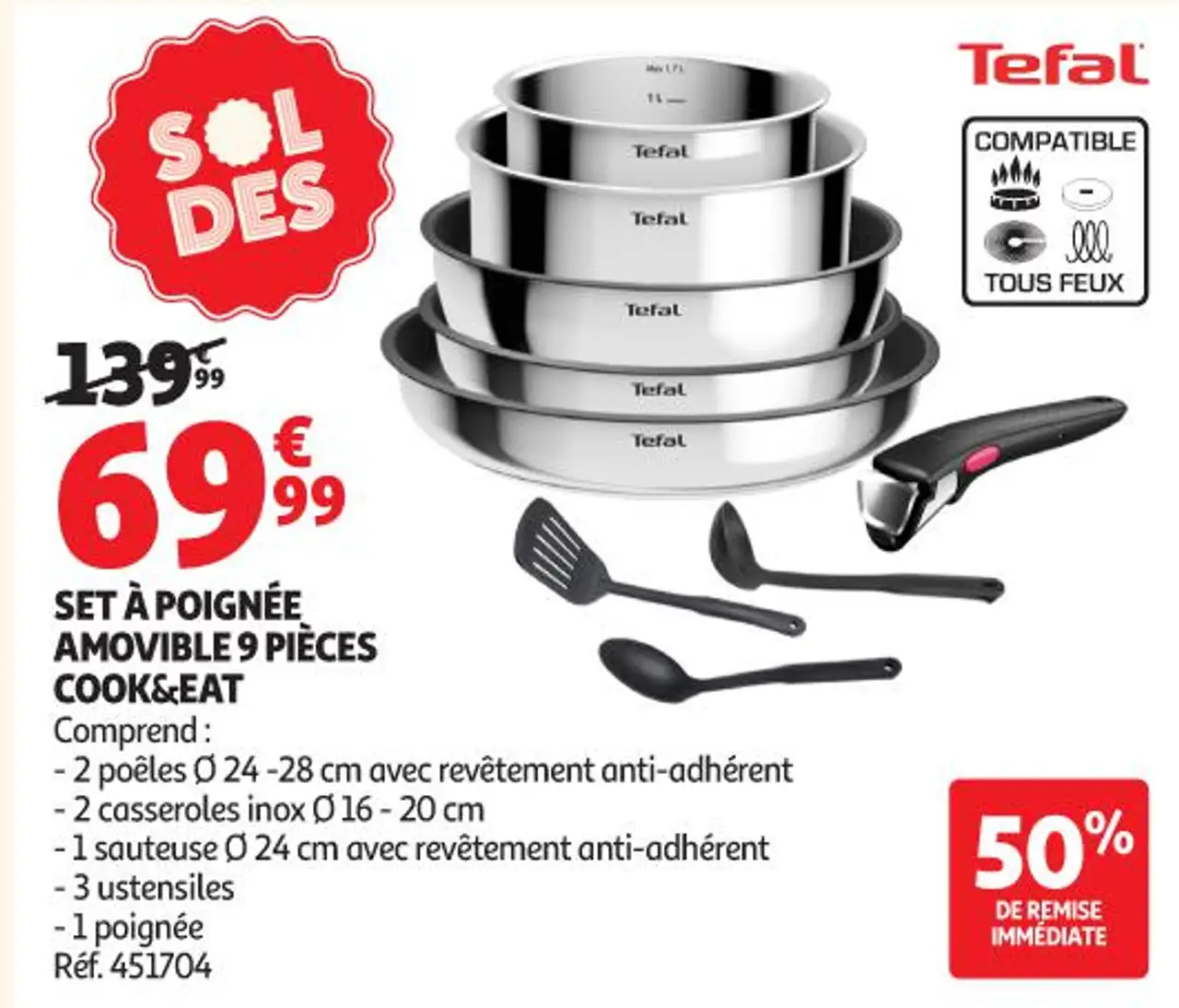 Tefal Set à poignée amovible 9 pièces Cook&Eat