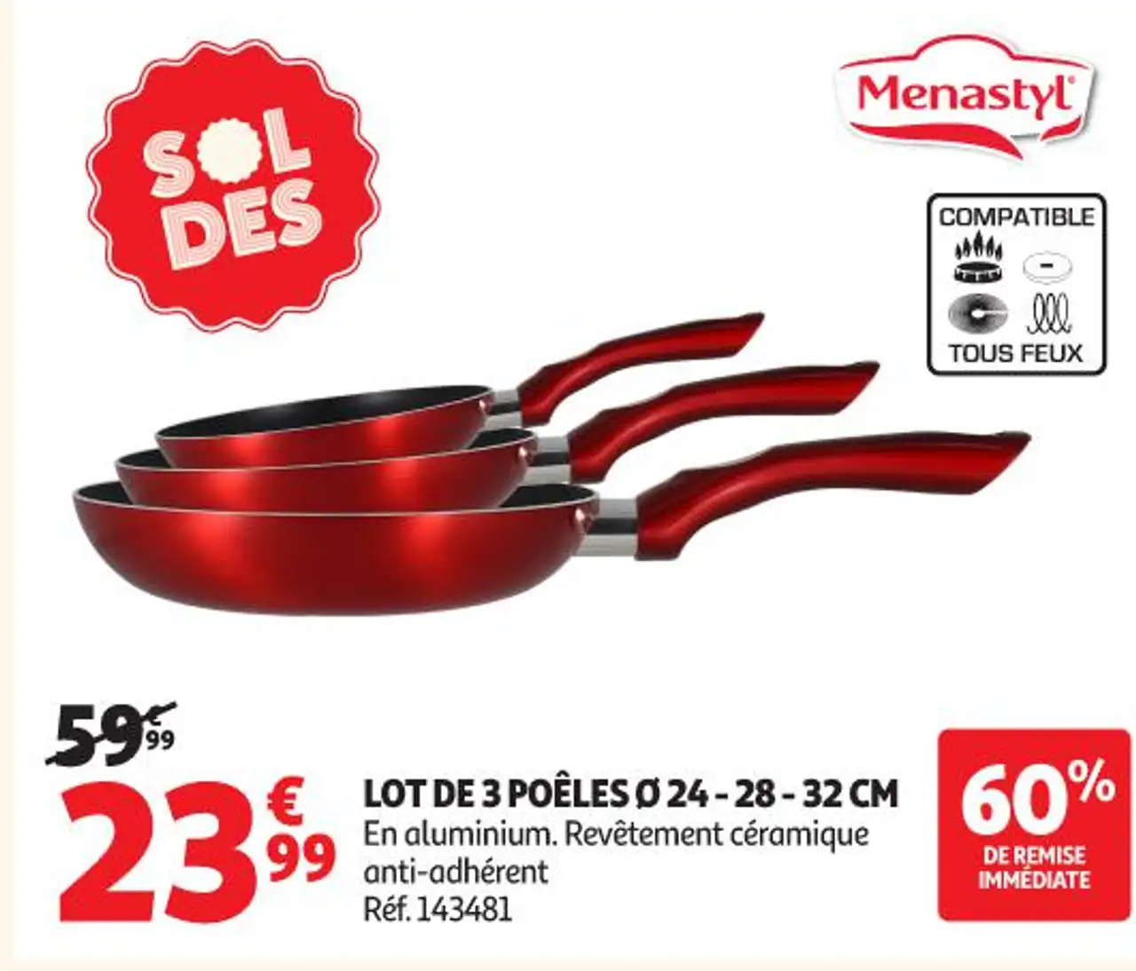Menastyl Lot de 3 poêles Ø 24-28-32 cm