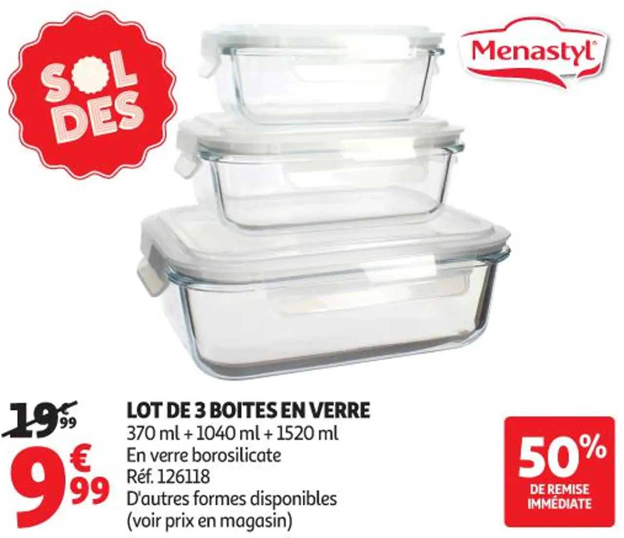 Lot de 3 boites en verre Menastyl