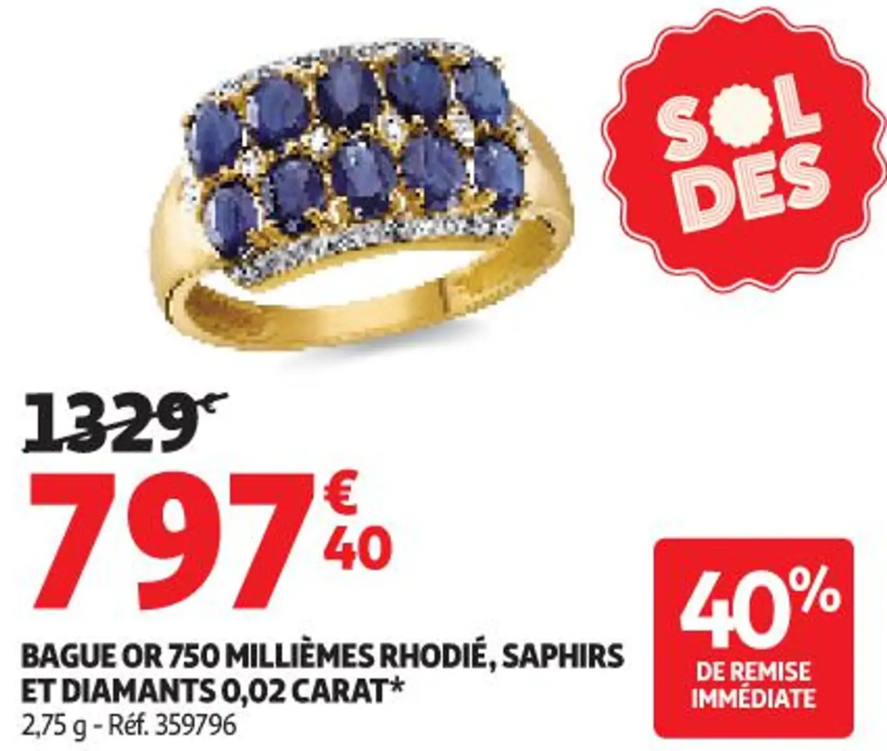 Bague or 750 millièmes rhodié, saphirs et diamants 0,02 carat* la VIE en OR