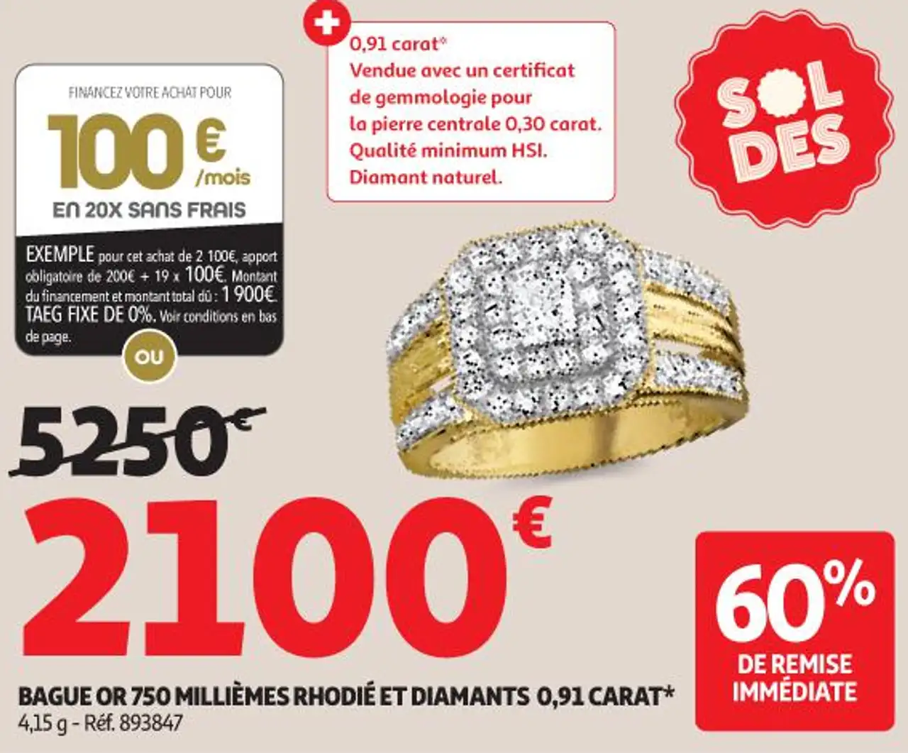 Bague or 750 millièmes rhodié et diamants 0,91 carat* la VIE en OR