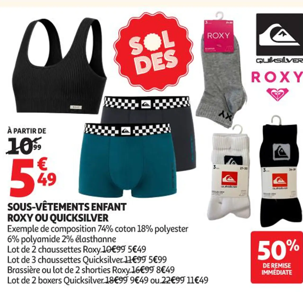 Sous-vêtements enfant Roxy ou Quiksilver