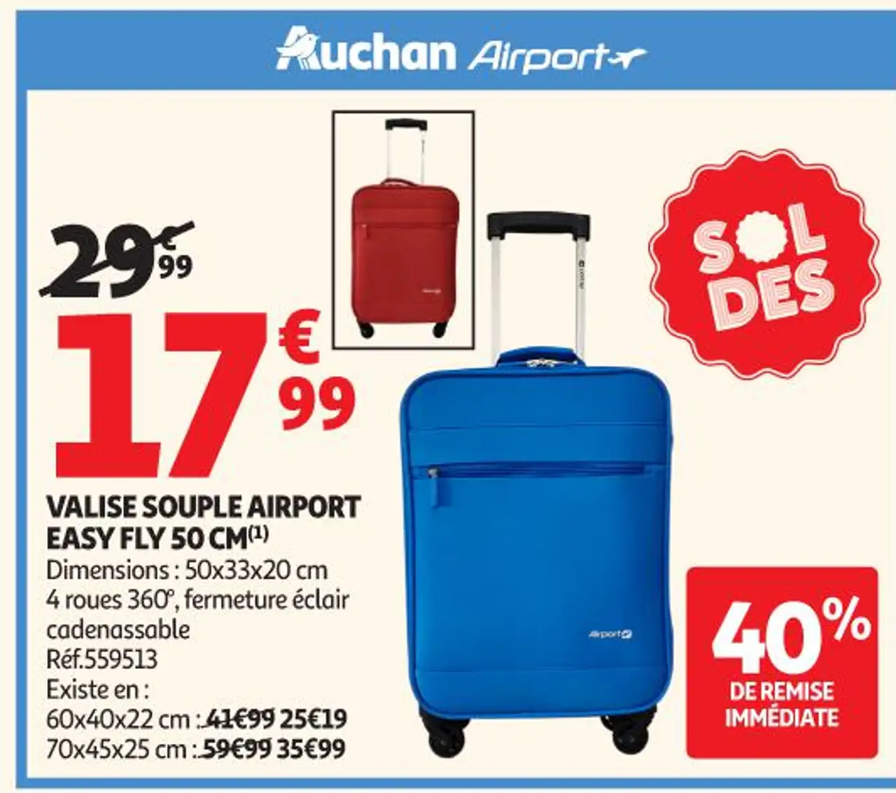 VALISE SOUPLE AIRPORT EASY FLY 50 CM