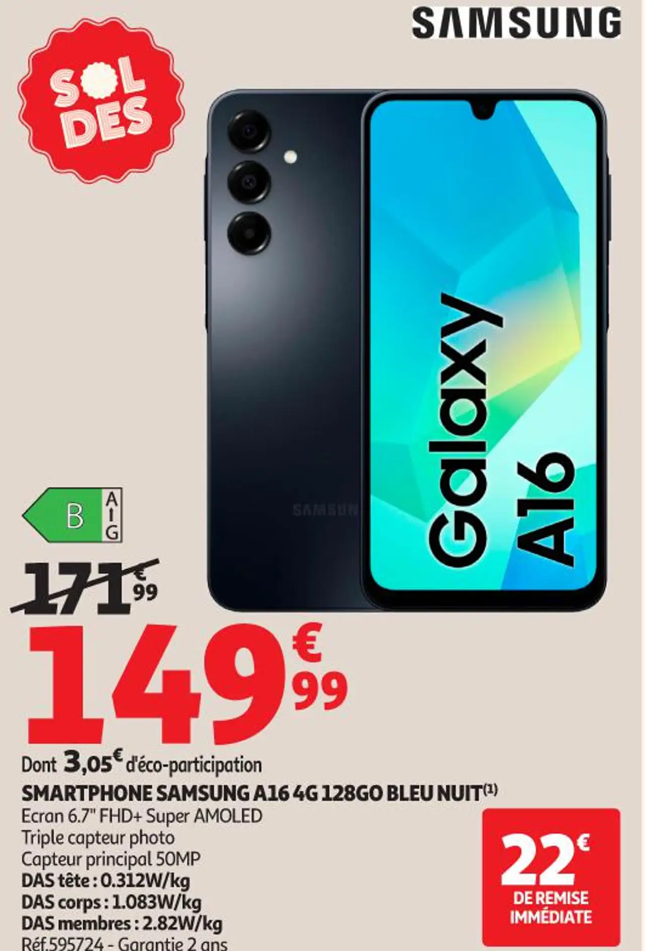 SMARTPHONE SAMSUNG A16 4G 128GO BLEU NUIT