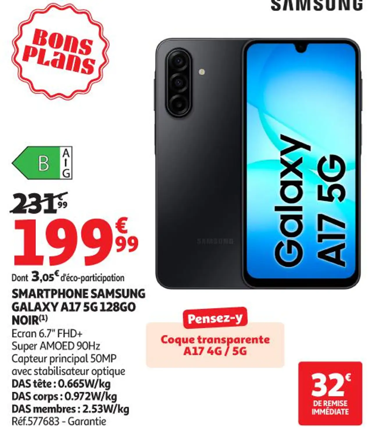 SMARTPHONE SAMSUNG GALAXY A17 5G 128GO NOIR