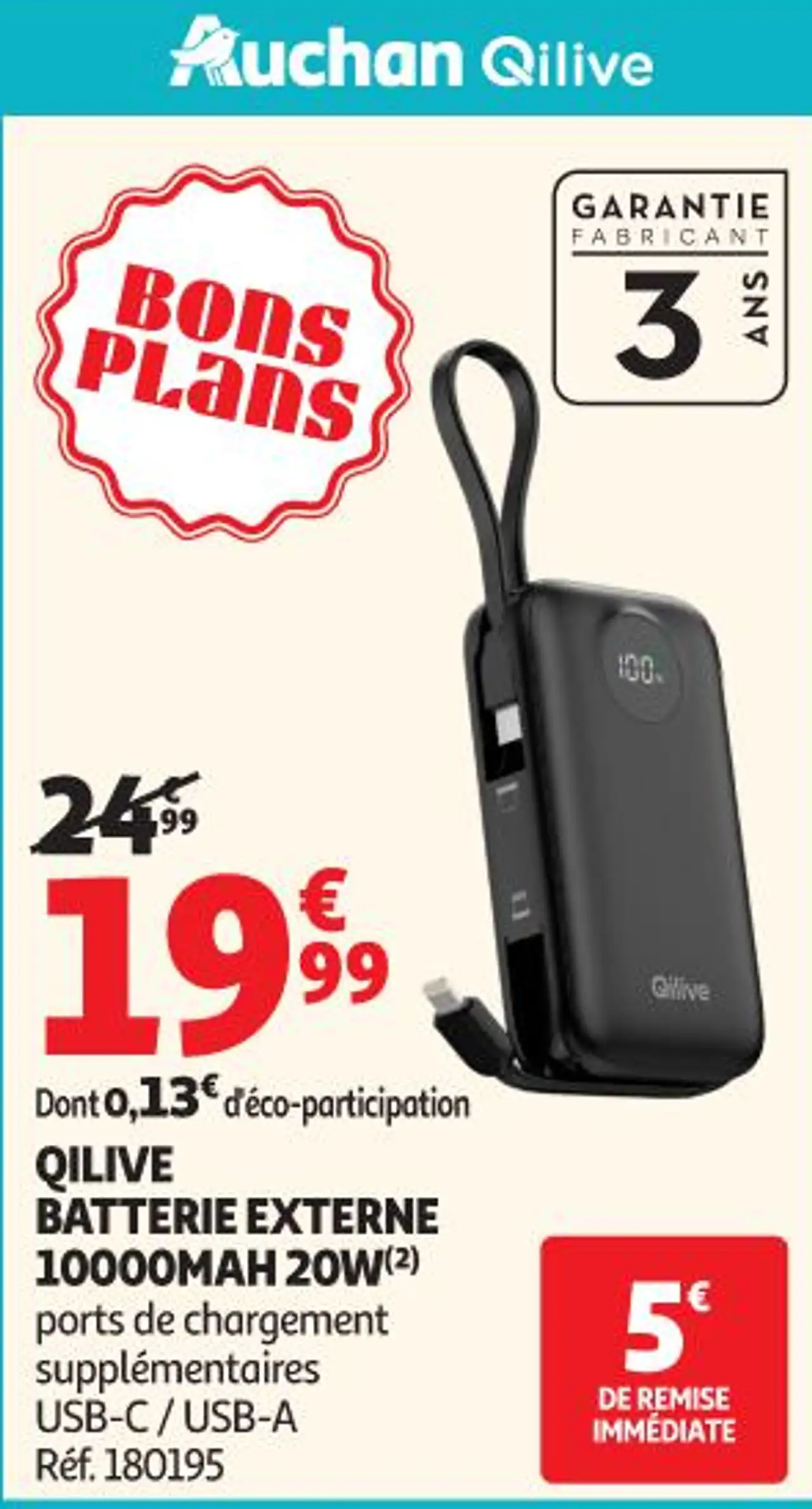 QILIVE BATTERIE EXTERNE 10000MAH 20W