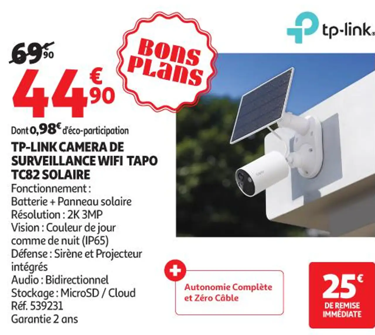 TP-LINK CAMERA DE SURVEILLANCE WIFI TAPO TC82 SOLAIRE