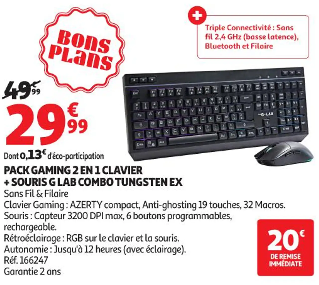 PACK GAMING 2 EN 1 CLAVIER + SOURIS G LAB COMBO TUNGSTEN EX