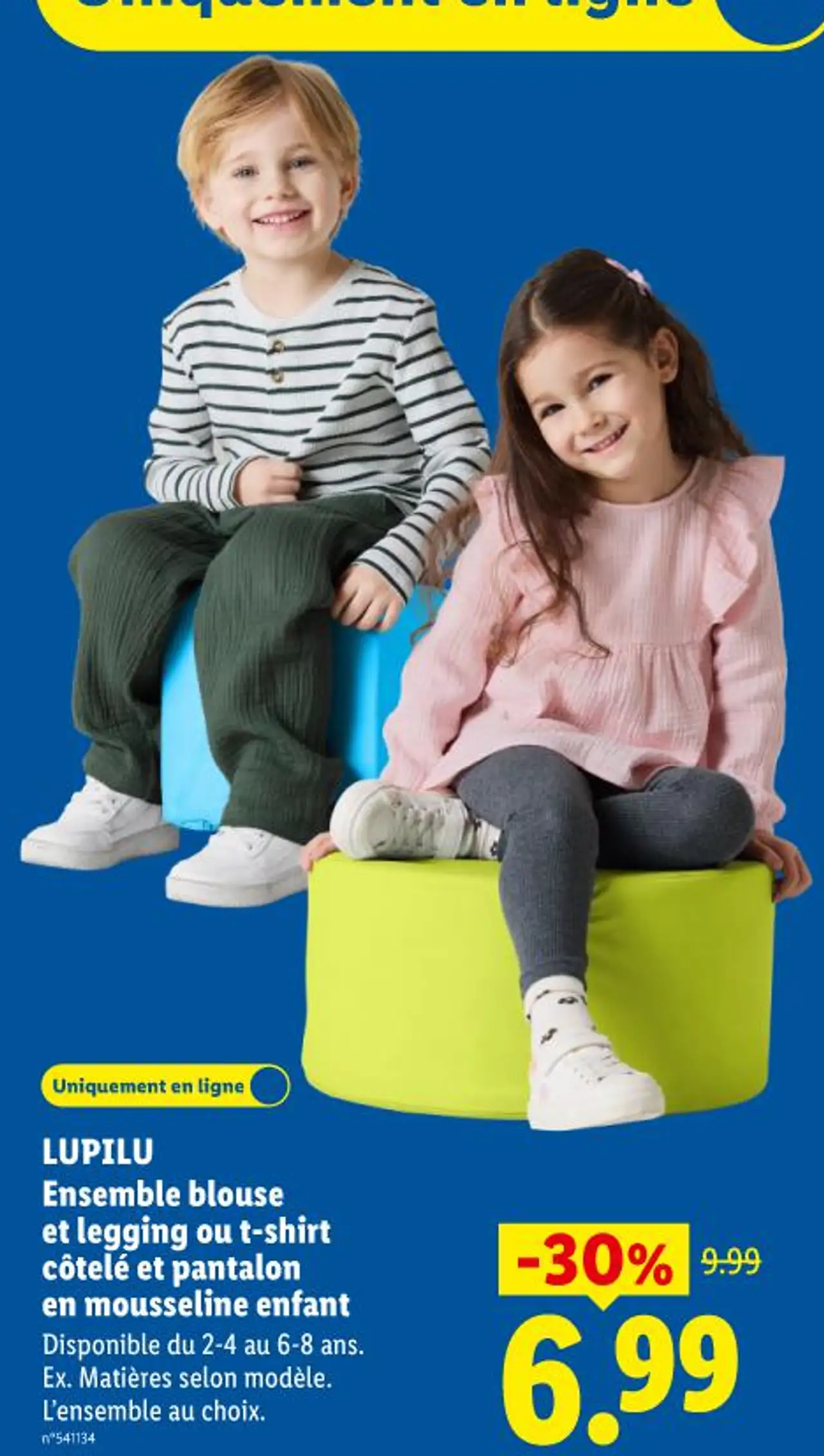 LUPILU Ensemble blouse et legging ou t-shirt côtelé et pantalon en mousseline enfant