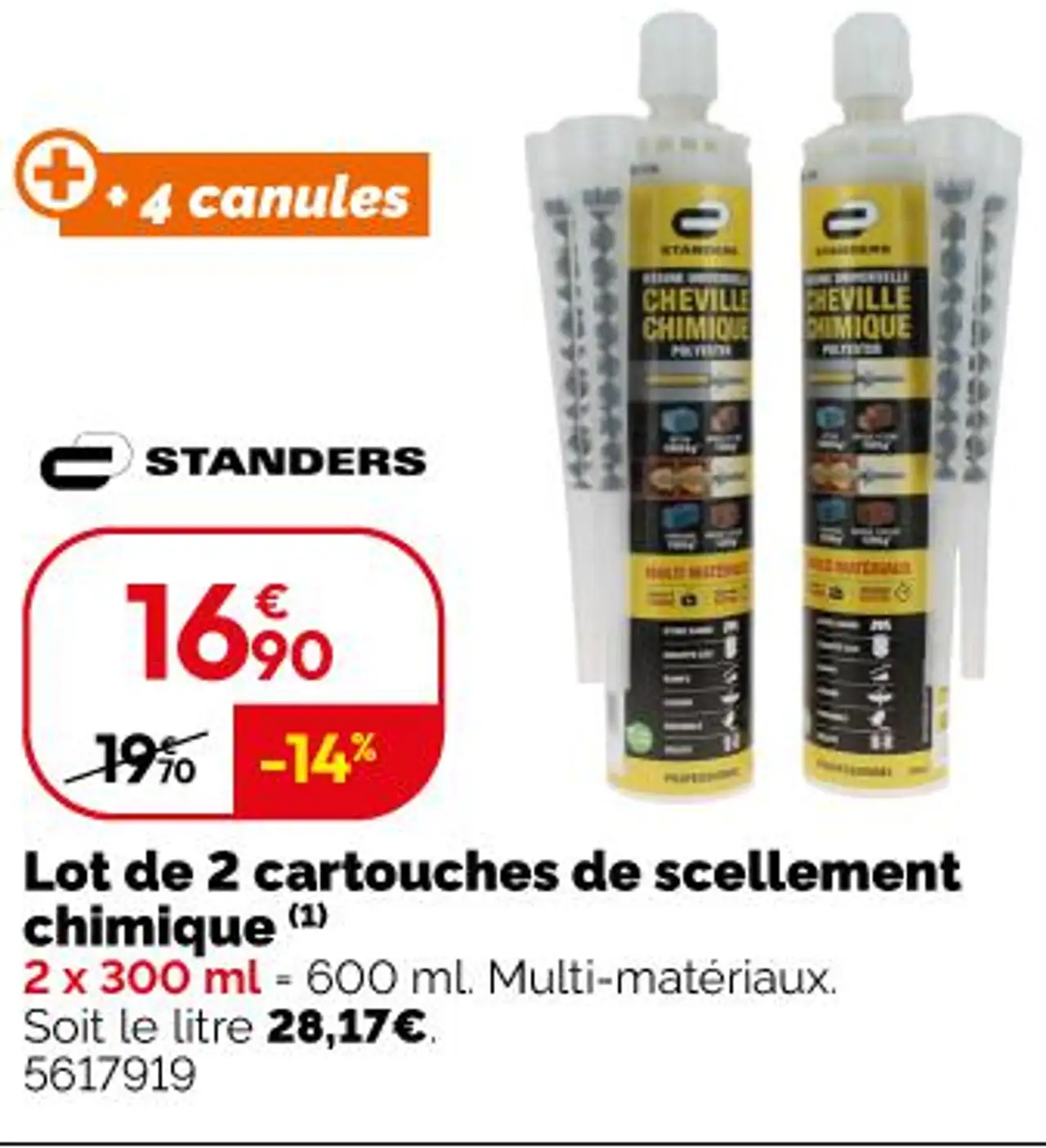 STANDERS Lot de 2 cartouches de scellement chimique